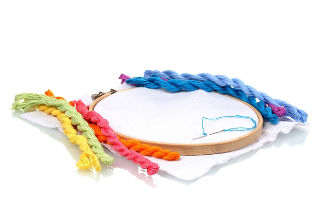 embroidery hoop with colorful threads
